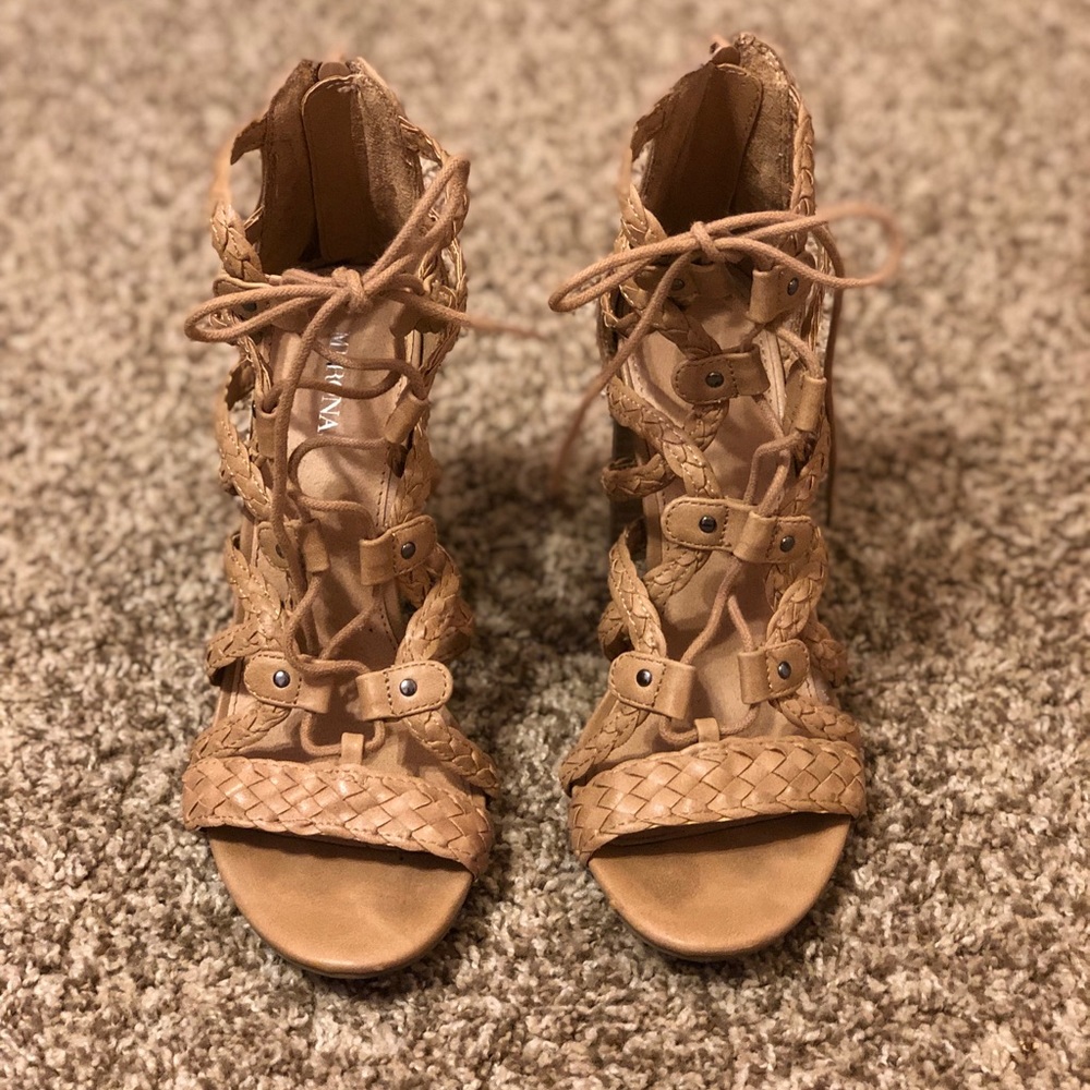 Lace up block heels
